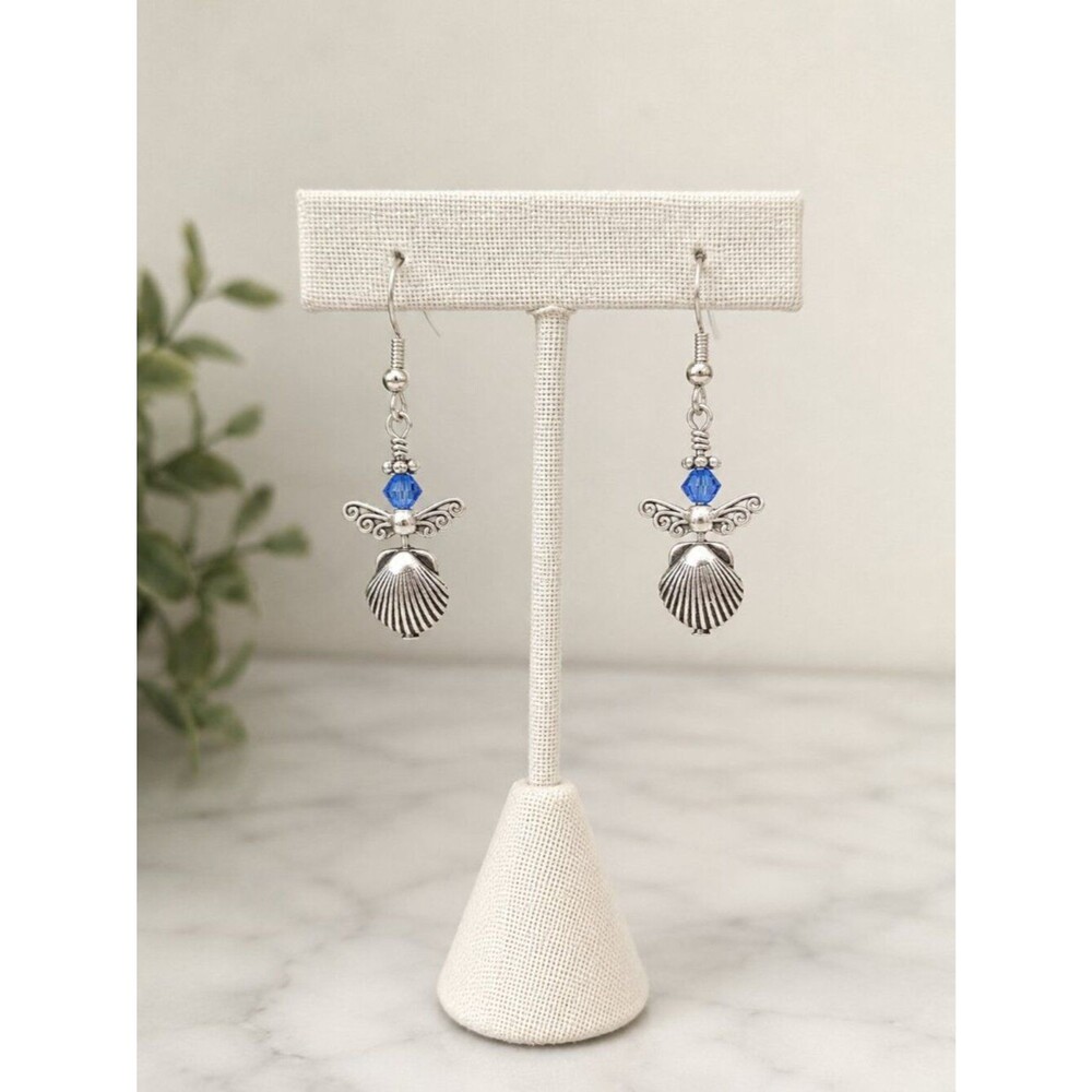 Earrings Silver Fish Hook Style with Blue Stone